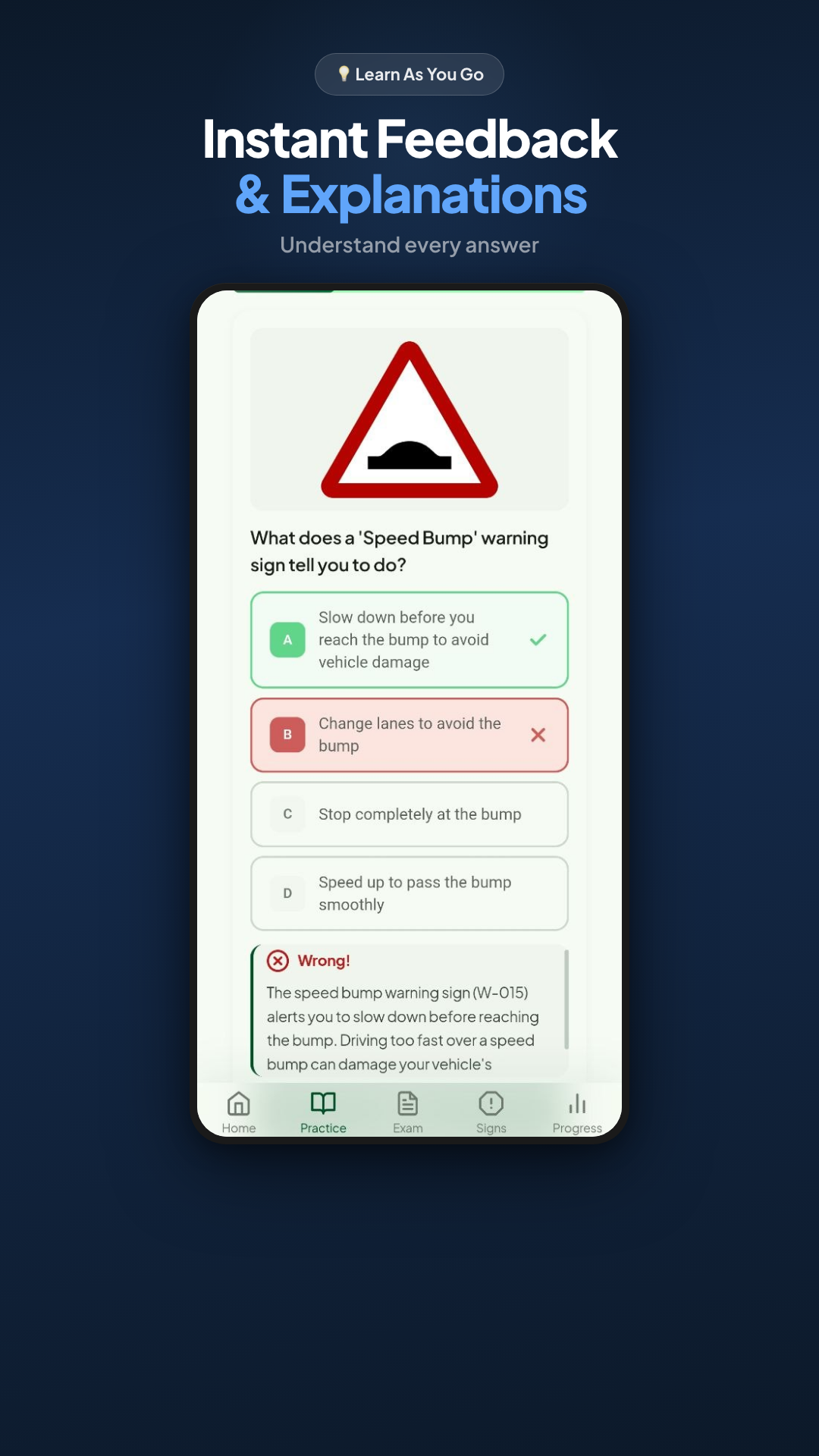 Instant feedback and explanations